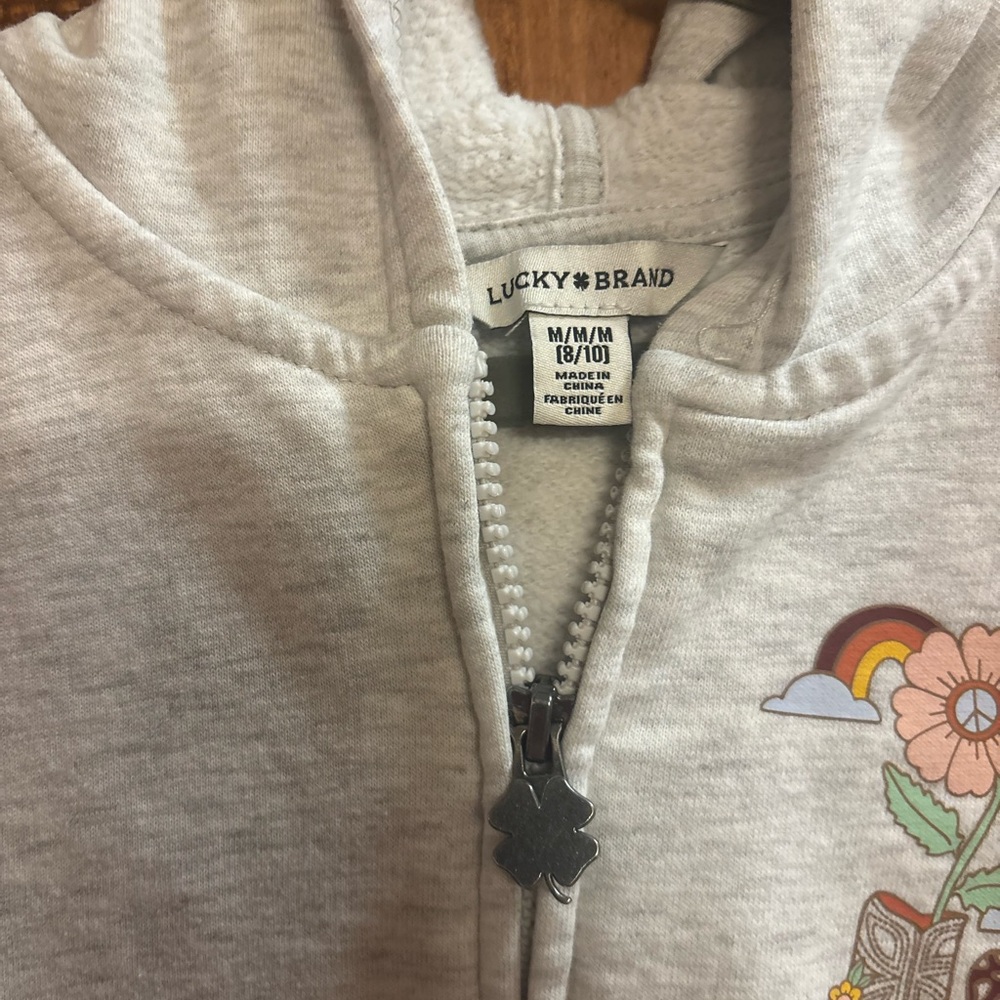 Lucky Brand Light Gray Zip Hoodie with Floral Boot Graphic - Picture 2 of 5